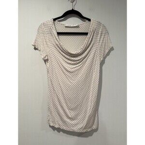 Contemporaine Top Womens XS White Polka Dot Twee Retro Stretch Work Travel
